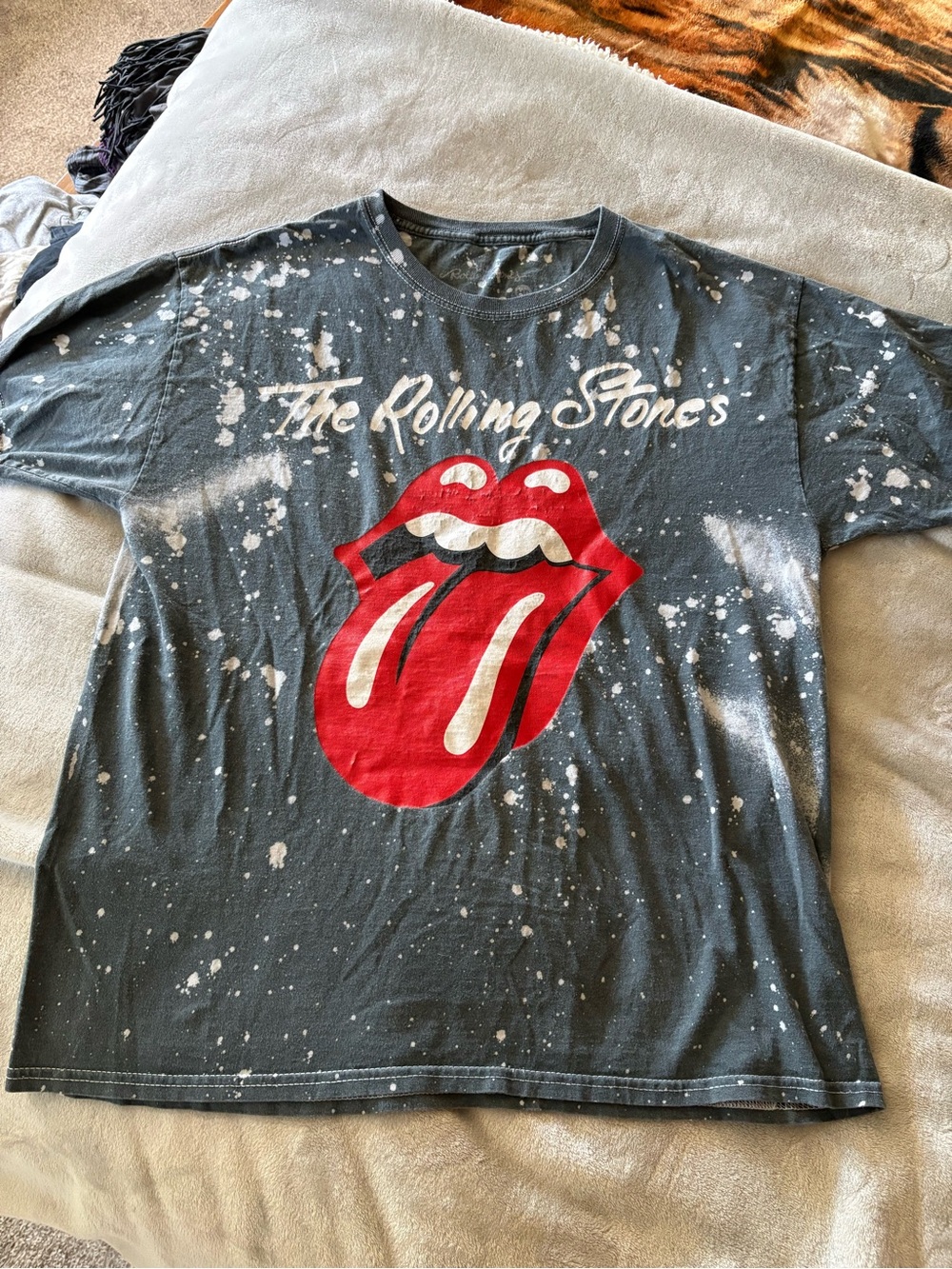 the Rolling Stones Black Tee with Red Tongue Graphic